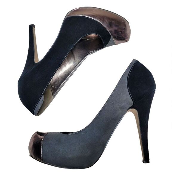 Steve Madden Flirrt Platform Black Grey & Metallic Colorblock Pumps Heels - Picture 3 of 12